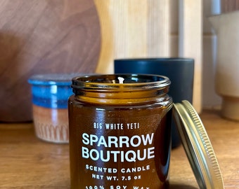 LAST CALL for Sparrow Boutique Tonka and Oud Soy Candle- 8oz Amber Jar