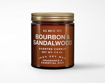 Bourbon + Sandalwood Soy Candle- 8oz Amber Jar