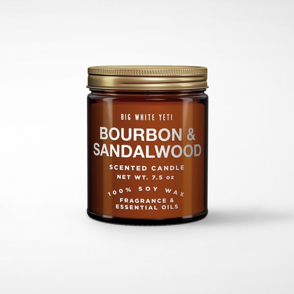 Bourbon + Sandalwood Soy Candle- 8oz Amber Jar