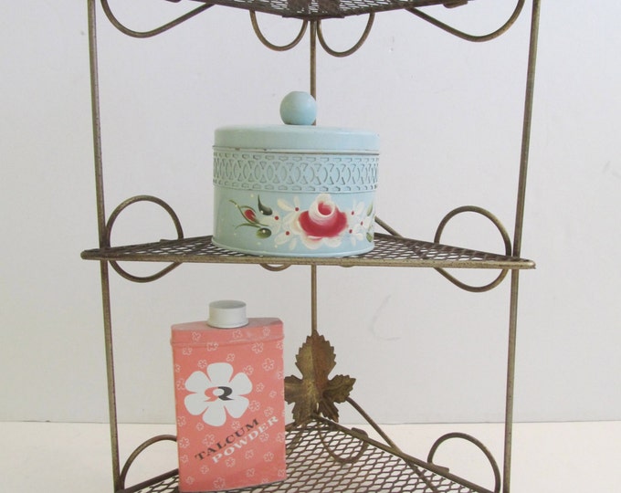 Mid Century Metal Hanging Shelf Brass Plated Stamped Metal Etsy