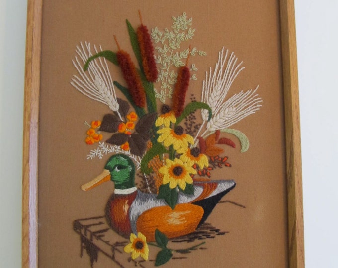 Crewel Art Crewel Crewel Duck Vintage Crewel Fiber Art Etsy