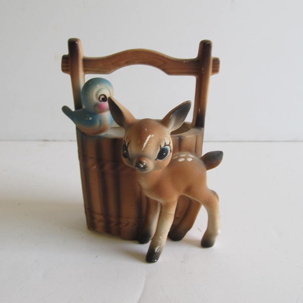 Deer Planter, Vintage Deer, Deer Decor, Bambi, Wishing Well, Ceramic Deer, Planters, Mini Planters, Ceramics, Cottage, Cabin Decor, Camper