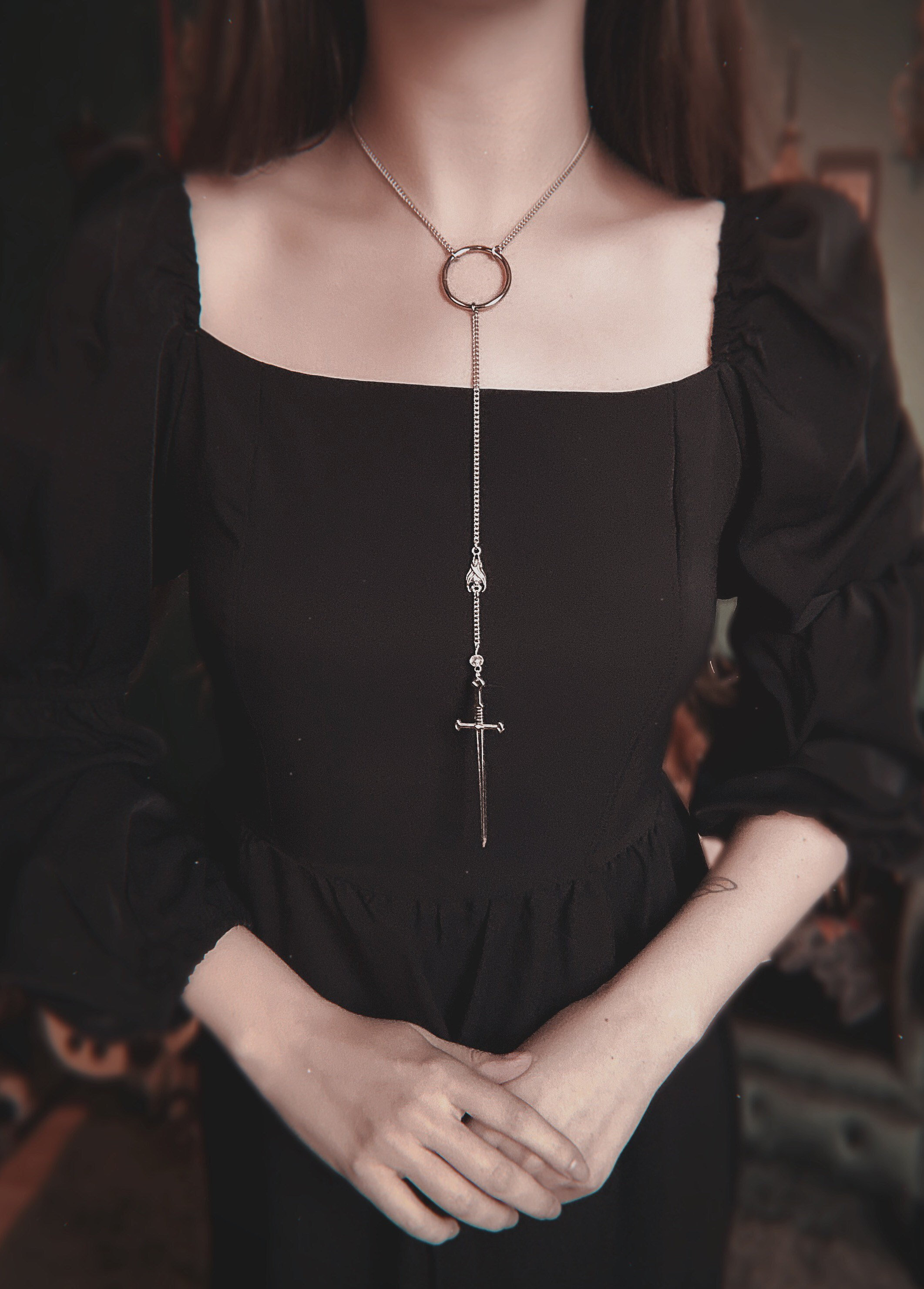 Black Necklace Shoulder Necklace Gothic Couture Choker Bohemian