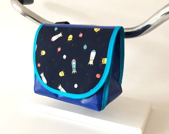 Handlebar bag, bicycle bag, handlebar bag children, handlebar bag rockets, planets, universe