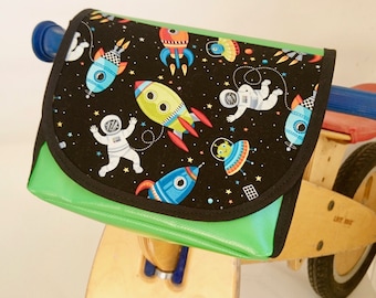 Handlebar bag, bicycle bag, handlebar bag children, handlebar bag boys, handlebar bag rockets, planets, universe