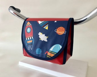 Handlebar bag, bicycle bag, handlebar bag children, handlebar bag boys, handlebar bag rockets, planets, universe