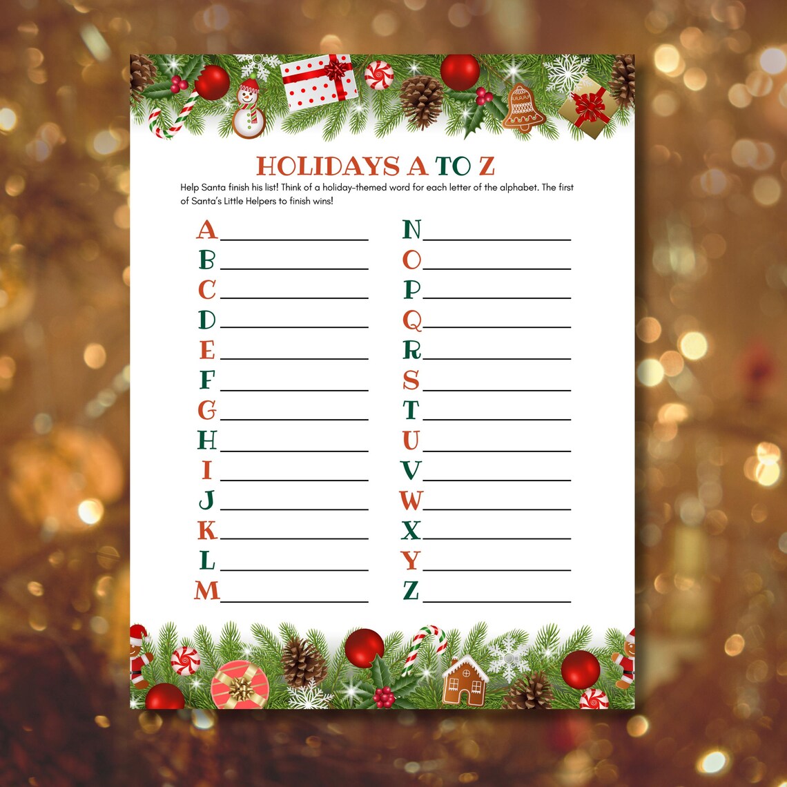 Printable Christmas A to Z Game | Holiday Party (digital Download) - Etsy