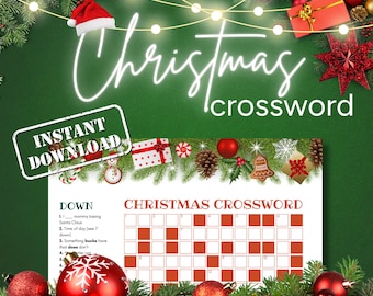 印刷可能なクリスマス クロスワード パズル | ホリデー デジタル ダウンロード | 家族で楽しめるゲーム ナイト