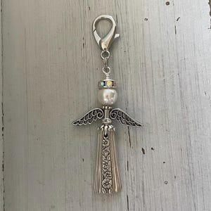 Purse Charm, Vintage Spoon, Backpack Charm, Repurposed Spoon, Purse Clip, Silverplate, Purse Accessory, Angel, Modern Rose, Floral