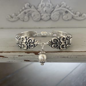 Silver Plated Spoon Bracelet, Birthstone Bracelet, Vintage Flatware, Swarovski Crystal, Spanish Crown