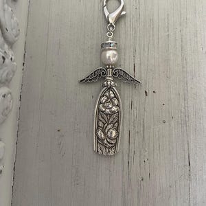 Purse Charm, Vintage Spoon, Backpack Charm, Repurposed Spoon, Purse Clip, Silverware, Purse Accessory, Angel, Silverplate, Floral