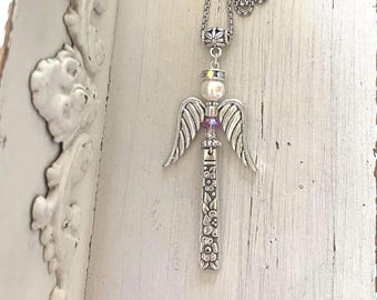 Vintage Spoon Angel Necklace: Silver-Plated Venetian Garden, Swarovski Pearl