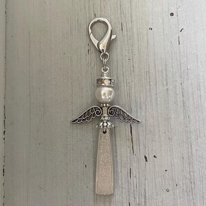 Purse Charm, Vintage Spoon, Backpack Charm, Repurposed Spoon, Purse Clip, Silverware, Purse Accessory, Angel, Silverplate, Floral