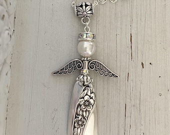 Angel Necklace, Vintage Spoon Necklace, Silver Spoon Necklace, Angel, Spoon Necklace, Floral, Swarovski, Starlight, Queen Mary