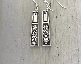 Spoon Earrings, Vintage Spoon, Repurposed, Silverware Jewelry, Roman Court, Sterling Ear Wires, Silver Earrings, Floral