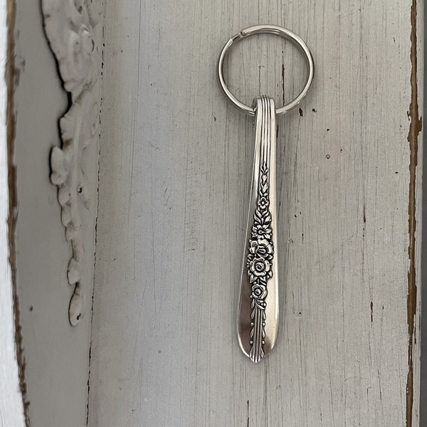Spoon Handle Keyring, Key Finder, Silverplate, Key Chain, Floral, Royal Rose, Gift Under 20 Dollars