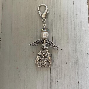 Purse Charm, Vintage Spoon, Backpack Charm, Repurposed Spoon, Plantation, Pearl, Silverware, Purse Accessory, Angel, Silverplate, Floral