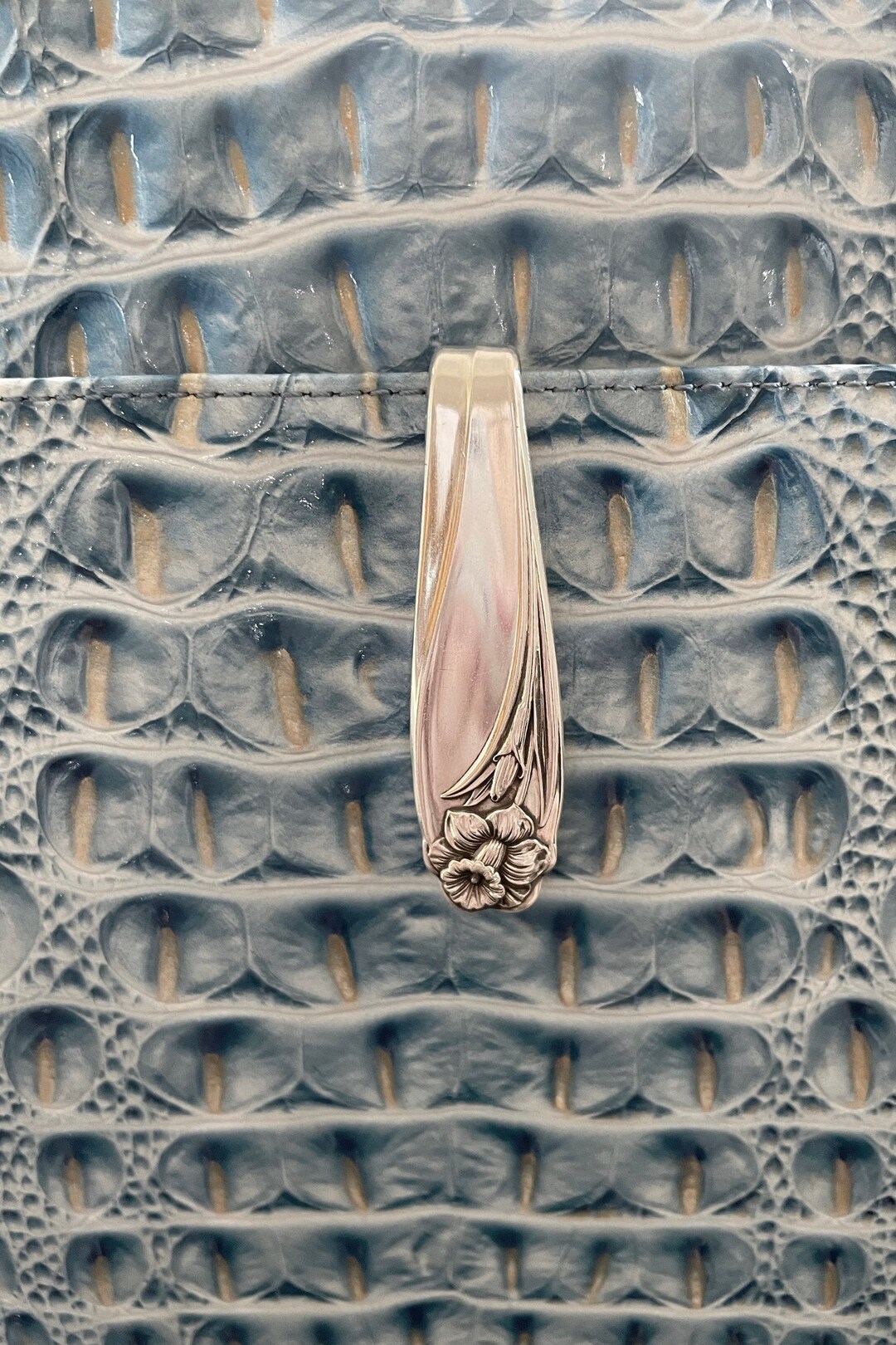 Spoon Purse Hook Keychain, Key Finder, Silverplate, Daffodil, Floral