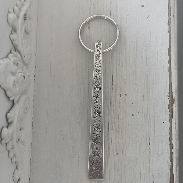 Spoon Handle  Keyring, Key Finder, Silverplate, Key Chain, Floral, Silver Lace, Gift Under 20 Dollars