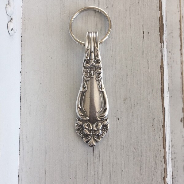 Spoon Handle  Keyring, Key Finder, Silverplate, Flowers, Floral, Tiger Lily, Festivity, Key Chain, Gift Under 20 dollars