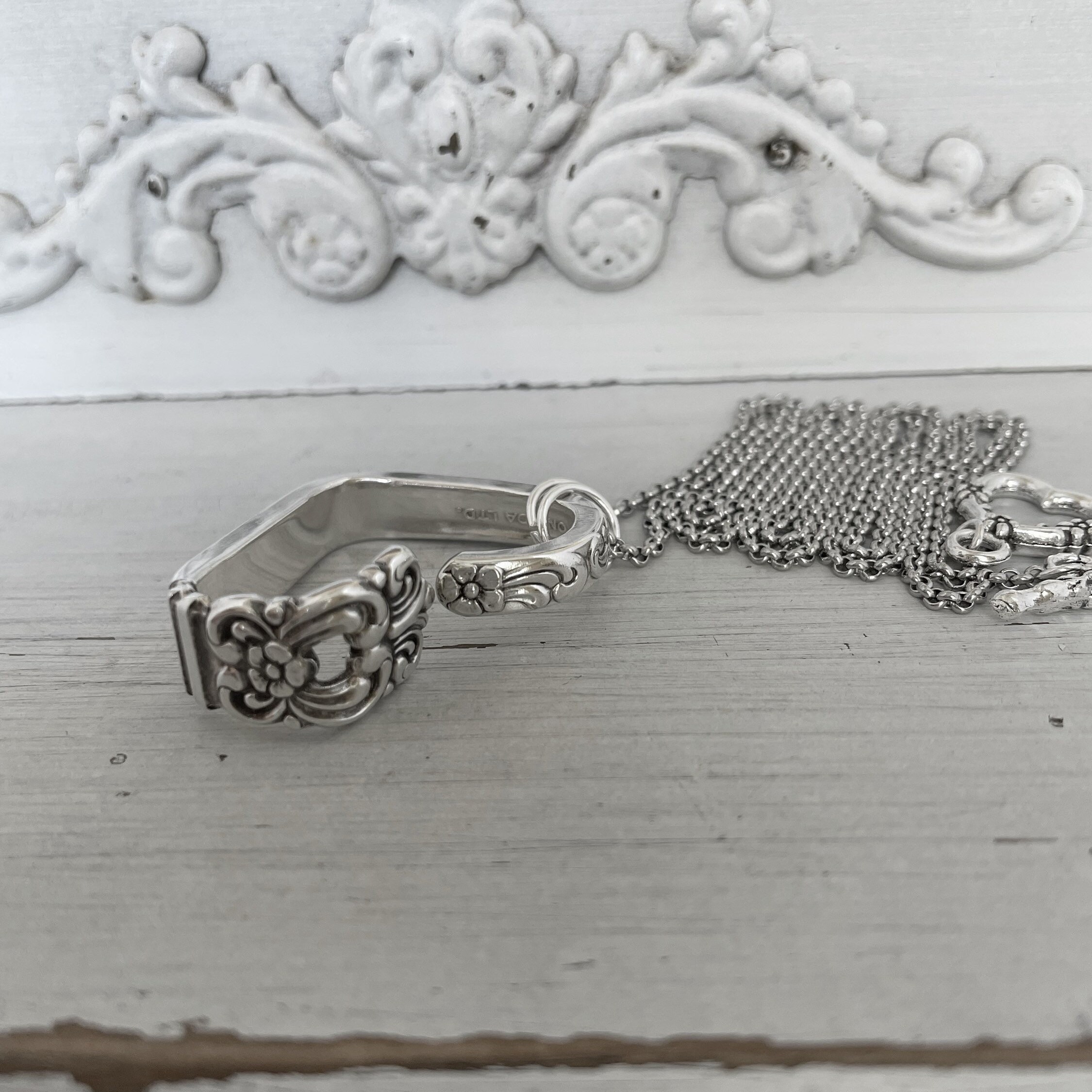 Spoon Necklace Floating Heart Necklace Silverware Jewelry Floating Heart Pendant Danish Queen Pattern Silver Heart