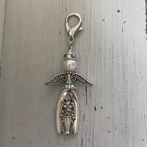 Purse Charm, Vintage Spoon, Backpack Charm, Repurposed Spoon, Hollywood, Silverware, Purse Accessory, Angel, Silverplate, Floral