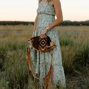 Slouchy Sling Bag in Mission Trails Pendleton Wool with Fringed Strap, Moon Bag, Fanny Pack, Crossbody Bag