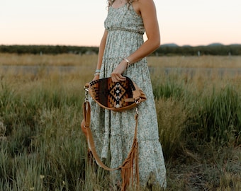 Slouchy Sling Bag in Mission Trails Pendleton Wool with Fringed Strap, Moon Bag, Fanny Pack, Crossbody Bag