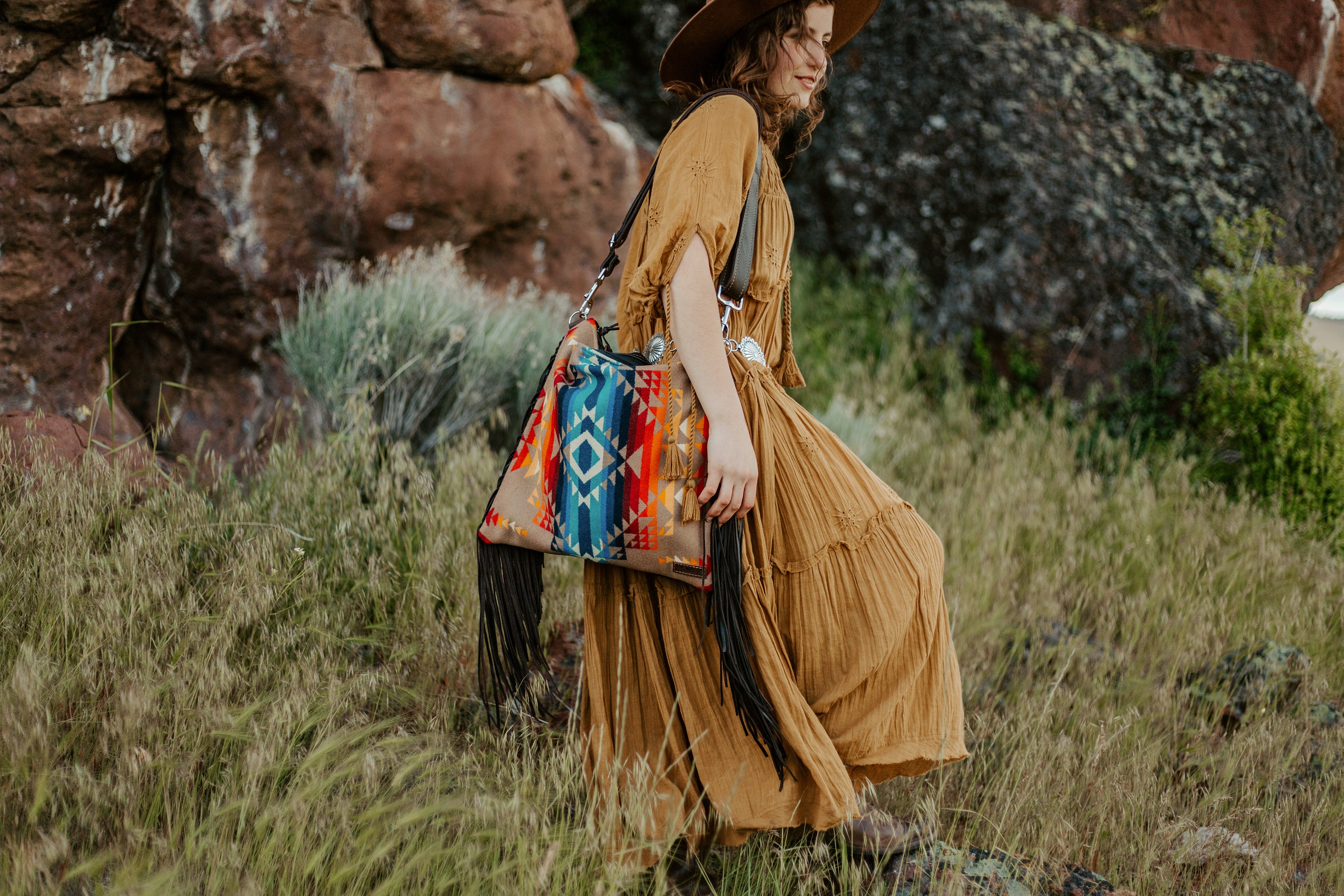 Boho Western Fringe Purse in Native Wool and Leather - Handmade by Mercy  Grey Design Co — Mercy Grey Design Co