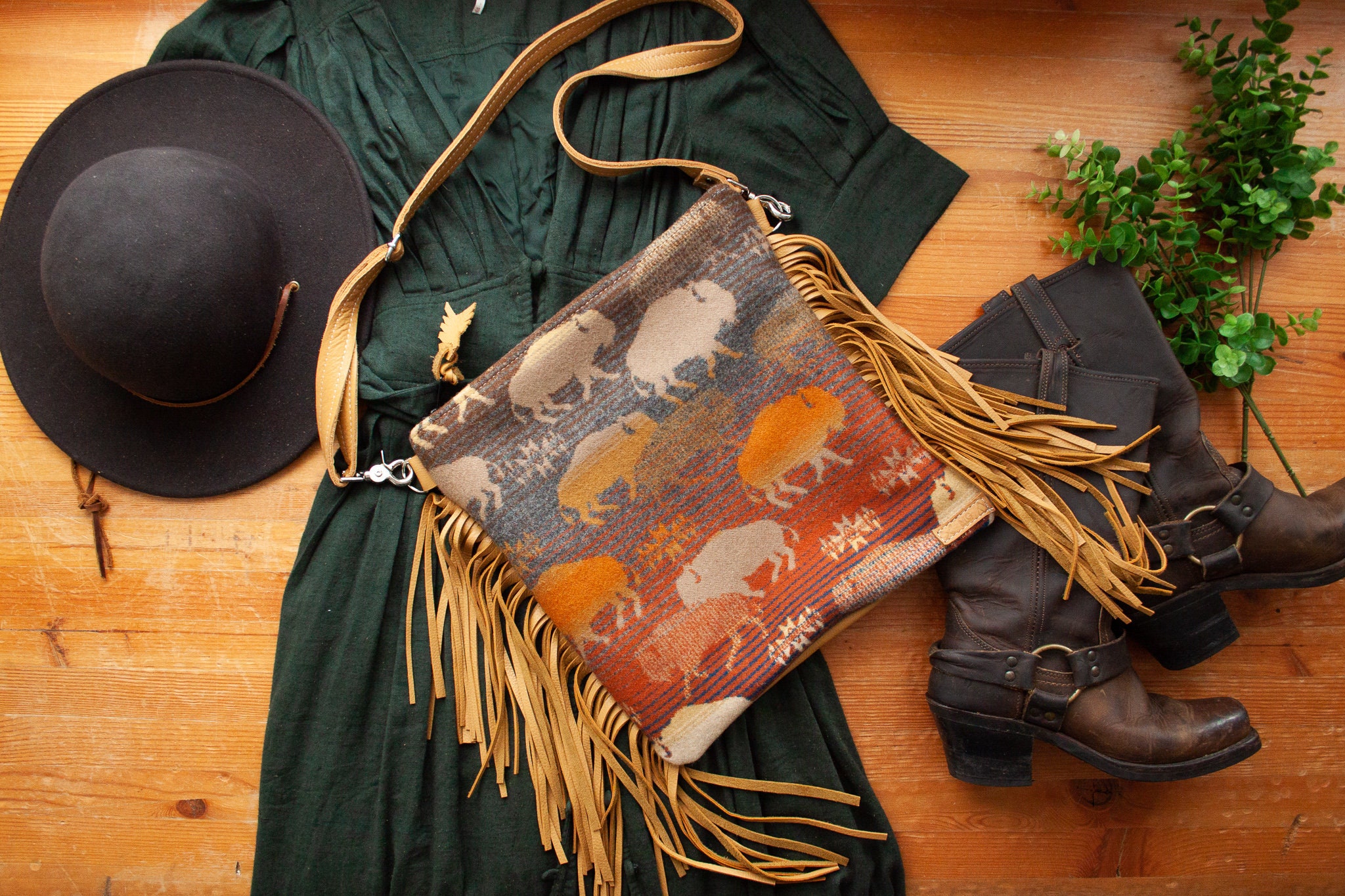 Western Buffalo Crossbody purse in Pendleton Wool leather Etsy