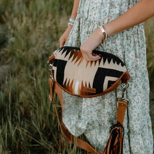 Slouchy Sling Bag in Aqua Rancho Arroyo Pendleton Wool with Fringed Strap, Moon Bag, Fanny Pack, Crossbody Bag image 2