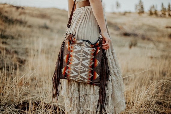 Rainbow - Dead Themed - Tooled Leather Fringe Crossbody Bag - Lotus Leather