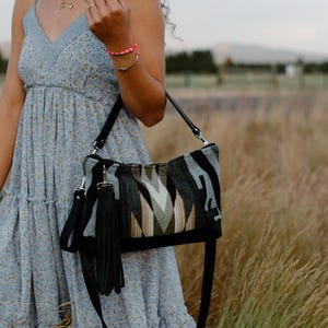 Clutch Leather Bottom Crossbody in Tumalo Ridge Pendleton Wool with Fringe, Hobo Shoulder Bag, Bohemian Fringe Bag