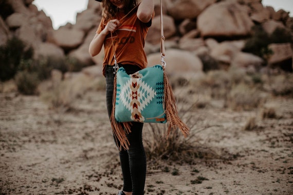 Bohemian Fringe Purse in Native Wool Boho Western Fringe Bag -  UK