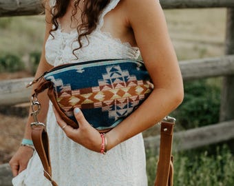 Slouchy Sling Bag in Desert Dawn Pendleton Wool with Fringed Strap, Moon Bag, Fanny Pack, Crossbody Bag