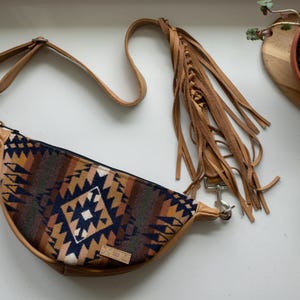 Slouchy Sling Bag in Mission Trails Pendleton Wool with Fringed Strap, Moon Bag, Fanny Pack, Crossbody Bag image 1