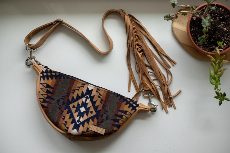 Slouchy Sling Bag in Mission Trails Pendleton Wool with Fringed Strap, Moon Bag, Fanny Pack, Crossbody Bag image 1