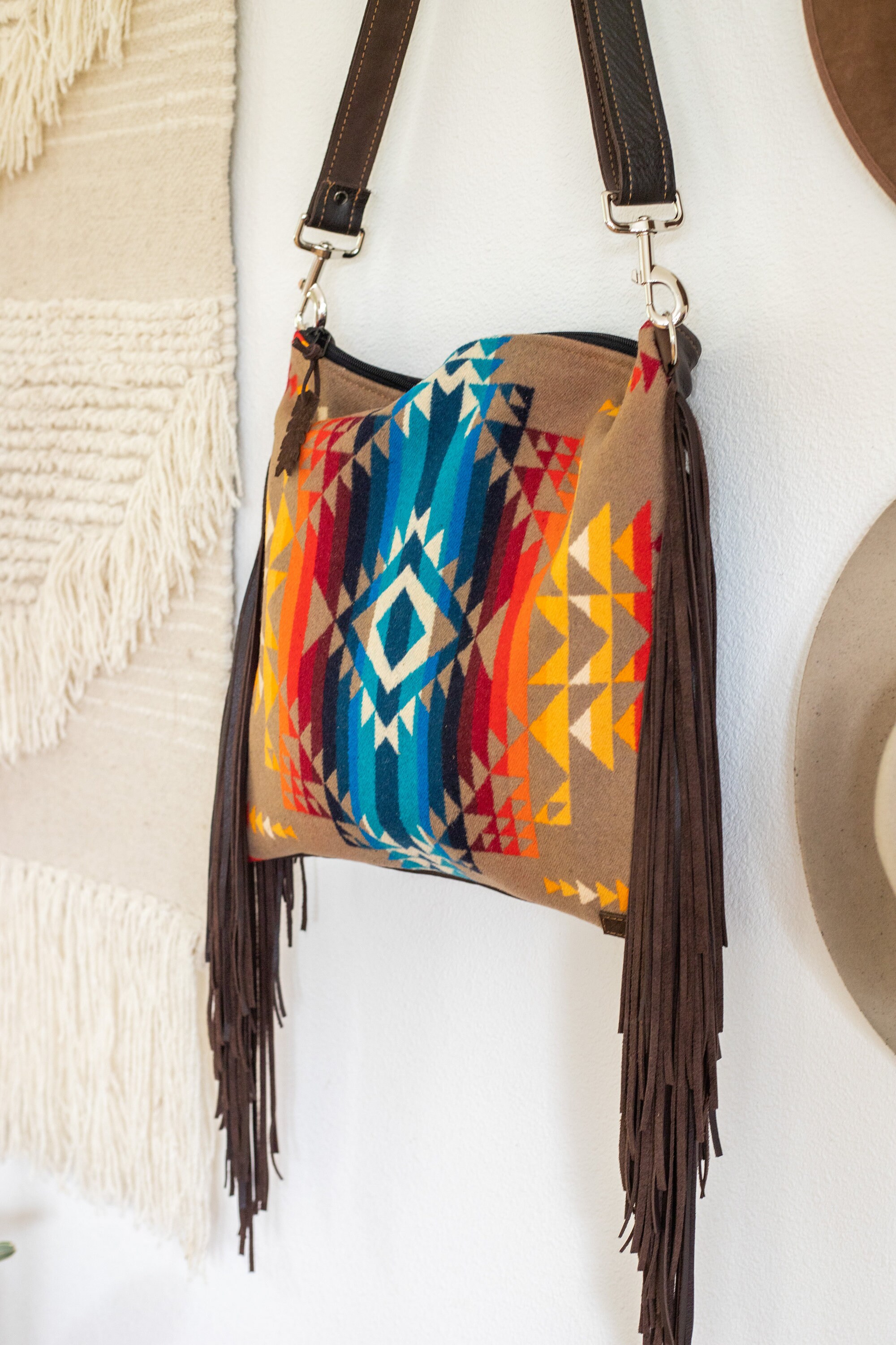 World Traveler - Crossbody with Boho Fringe, Authentic Vintage Large / Auburn / Both 47 and Shorty Strap