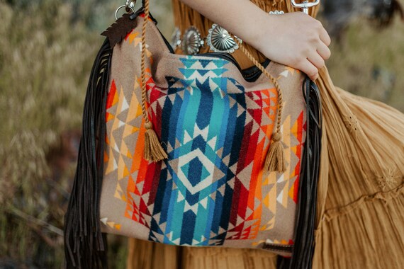 Large Tote style southwest handbag with fringe - Lantern Lane