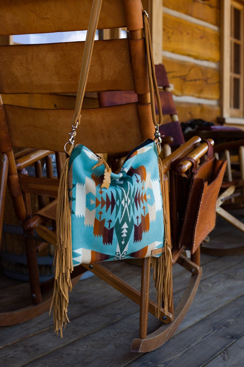 Leather Fringe Cross Body Purse with Pendleton Wool