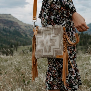 Small Bohemian Fringe Crossbody Bag in Harding Tonal + Caramel Leather Fringe, Mini Fringe Bag, Western Crossbody, Southwestern Bag