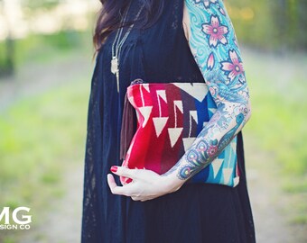 Arrow Clutch, boho clutch, wool Clutch, Tribal Clutch, Native clutch, Aztec clutch, clutch in pendleton wool