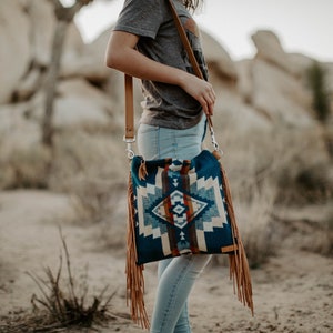 Pendleton Wool Cowgirl Fringe Crossbody Bag: Caramel Leather Purse