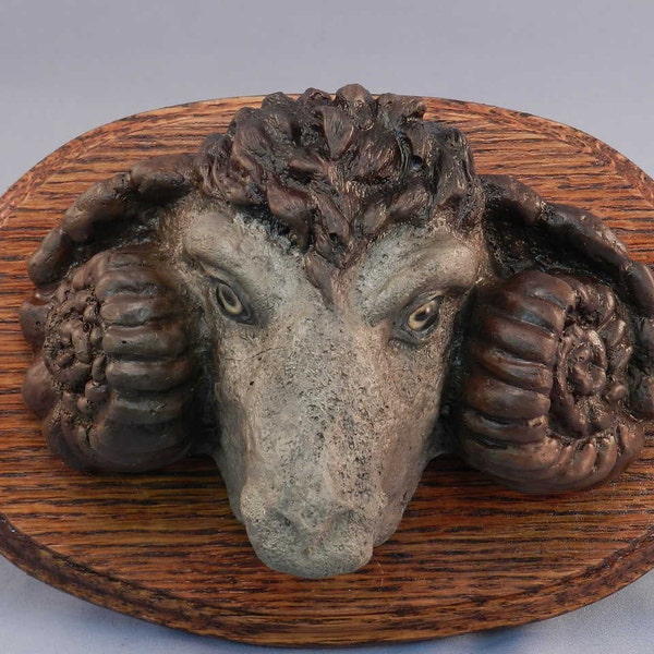 Original BRONZE Rams Head Goat Sculpture Figure  Wall Hanging Plaque  Hot Cast Bronze Metal Casting  Lost Wax Method