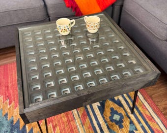 Grayscale Optical Illusion Coffee Table with Black Frame - 25x25" - 100% Made in the USA
