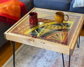 Red, Orange, Yellow Mandala Coffee Table - Warm Autumn Colors - 100% Made in the USA - 25x25"