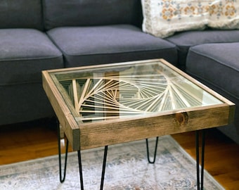 Rotating Geometric Vortex - End Table & Coffee Table with Rustic Wood Frame - 100% Made in the USA