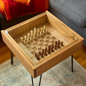 Rustic Chess and Checkers Table With Removable Glass Top - Chess and ...