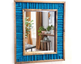 Vivid Turquoise Striped Wall Mirror - 24x30" 100% Made in the USA