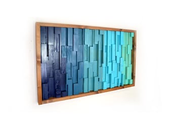 Turquoise Hanging Rustic Reclaimed Wood Wall Art Decor - 24&quot;x36&quot; - Made in the USA